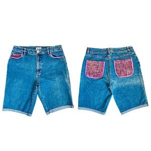 Forenza Vintage Y2K Kidcore Skater Denim Jorts + Tweed Pink Pockets S/M